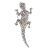 Mi Amore Lizard AB Finish Brooch-Pin Silver-Tone & Black