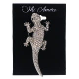 Mi Amore Lizard AB Finish Brooch-Pin Silver-Tone & Black