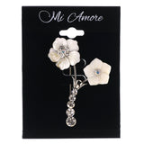 Mi Amore Flower AB Finish Brooch-Pin Silver-Tone & White
