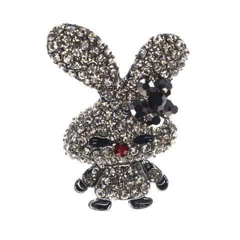 Mi Amore Bunny Flower  Brooch-Pin Silver-Tone & Black