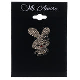 Mi Amore Bunny Flower  Brooch-Pin Silver-Tone & Black