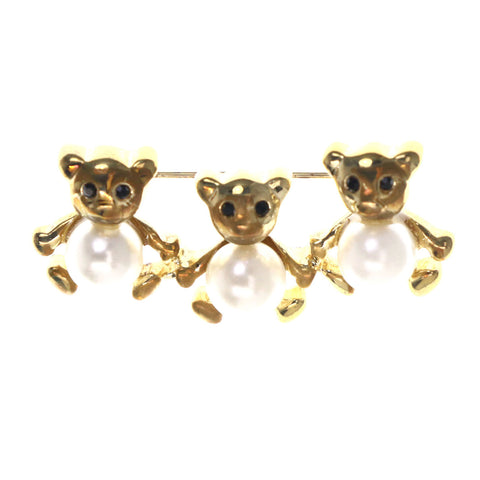 Mi Amore Teddy Bear Brooch-Pin Gold-Tone/White