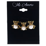 Mi Amore Teddy Bear Brooch-Pin Gold-Tone/White