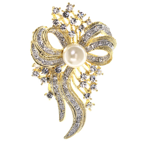 Mi Amore Bow Brooch-Pin Gold-Tone/Silver-Tone