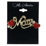 Mi Amore Mom Heart Brooch-Pin Gold-Tone & Red