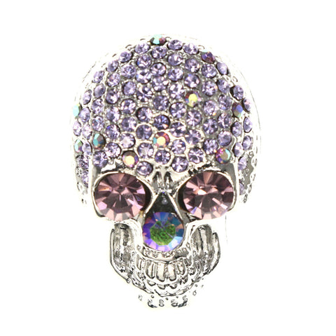 Mi Amore Skull AB Finish Brooch-Pin Silver-Tone & Purple