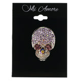 Mi Amore Skull AB Finish Brooch-Pin Silver-Tone & Purple