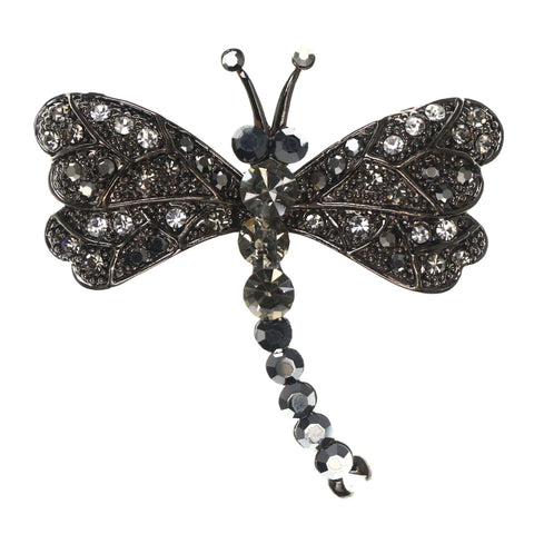 Mi Amore Dragonfly Brooch-Pin Silver-Tone/Black
