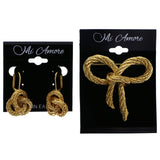 Mi Amore Bow and Knot Convertible Necklace Pendant Pin-Earring-Set Gold-Tone