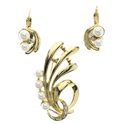 Mi Amore Simple Convertible Necklace Pendant Pin-Earring-Set Gold-Tone & White