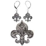 Mi Amore Fleur De Lis Convertible Necklace Pendant Pin-Earring-Set Silver-Tone