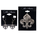 Mi Amore Fleur De Lis Convertible Necklace Pendant Pin-Earring-Set Silver-Tone