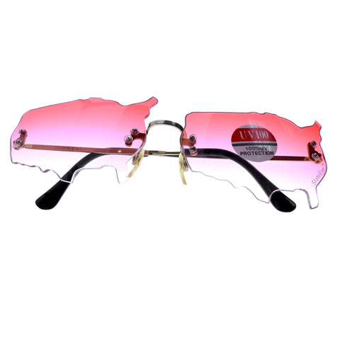 Mi Amore UV protection United States of America design Rimless-Sunglasses Gold-Tone & Red