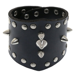 Mi Amore Faux-Leather Adjustable Spike studded Cuff-Bracelet Black & Silver-Tone