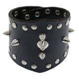 Mi Amore Faux-Leather Adjustable Spike studded Cuff-Bracelet Black & Silver-Tone