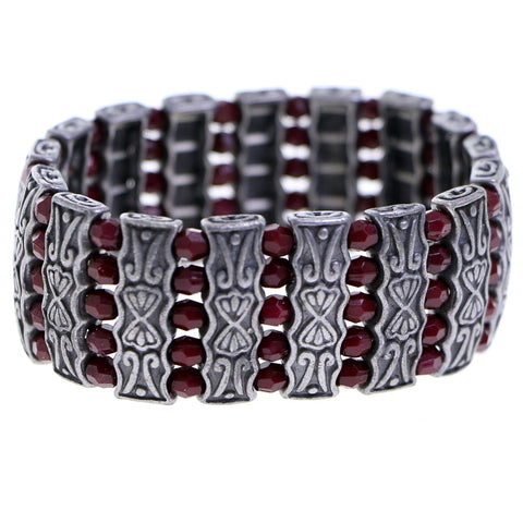 Mi Amore Antiqued Stretch-Bracelet Silver-Tone/Red