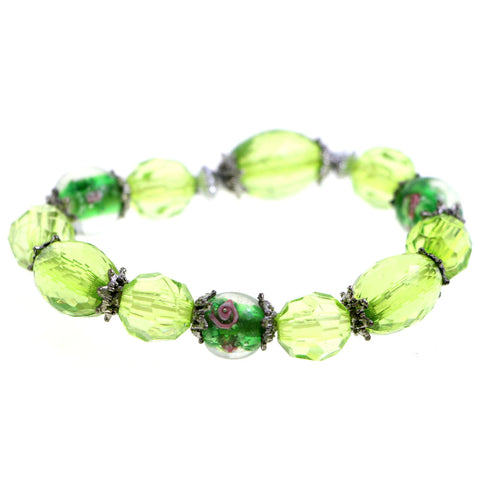 Mi Amore Flower Stretch-Bracelet Green/White