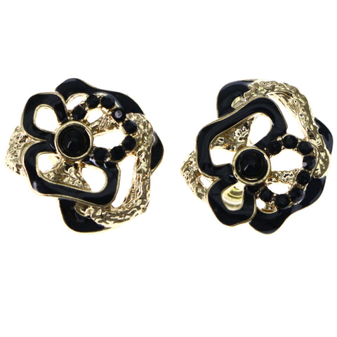 Mi Amore Flower Stud-Earrings Black/Gold-Tone