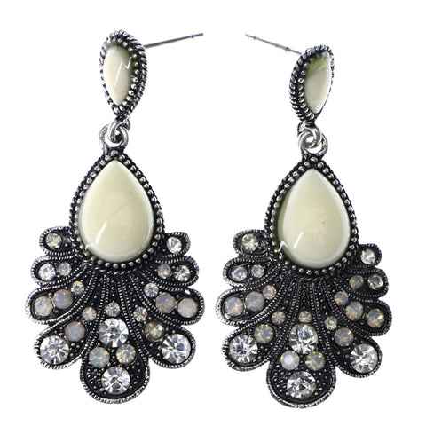 Mi Amore AB Finish Drop-Dangle-Earrings Silver-Tone/White