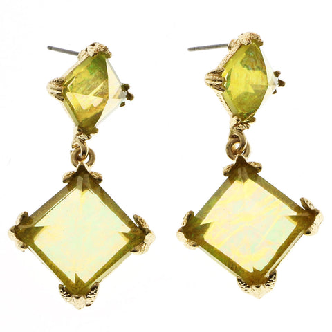 Mi Amore Acrylic Gems Dangle-Earrings Gold-Tone/Green