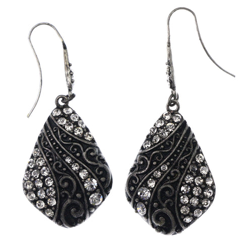 Mi Amore Antiqued Dangle-Earrings Silver-Tone/Black