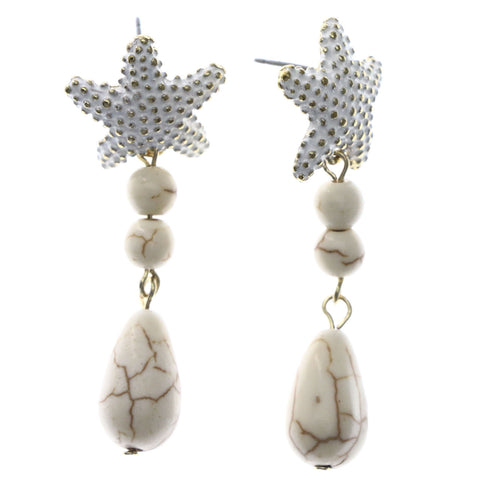Mi Amore Nauitical Starfish Drop-Dangle-Earrings White & Gold-Tone