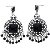 Mi Amore Antiqued Drop-Dangle-Earrings Black/Silver-Tone