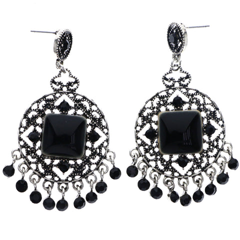 Mi Amore Antiqued Drop-Dangle-Earrings Black/Silver-Tone