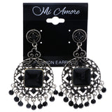 Mi Amore Antiqued Drop-Dangle-Earrings Black/Silver-Tone