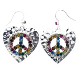Mi Amore Textured Peace Sign Heart Dangle-Earrings Silver-Tone & Multicolor
