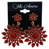 Mi Amore Flower Drop-Dangle-Earrings Red/Gold-Tone