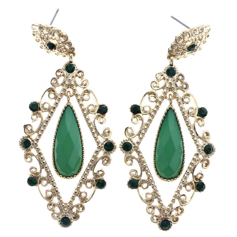 Mi Amore Filigree Drop-Dangle-Earrings Gold-Tone/Green