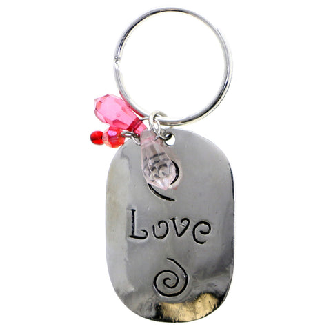 Mi Amore Love Heart Split-Ring-Keychain Silver-Tone & Red