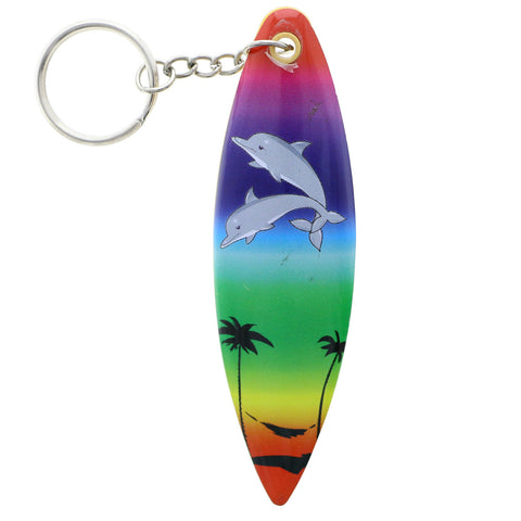 Mi Amore Surfboard Dolphins Palm Trees Split-Ring-Keychain Multicolor & Silver-Tone
