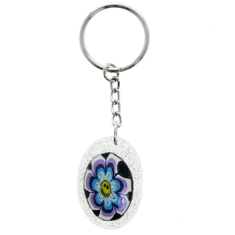 Mi Amore Smiley Face Flower Split-Ring-Keychain Purple & Silver-Tone