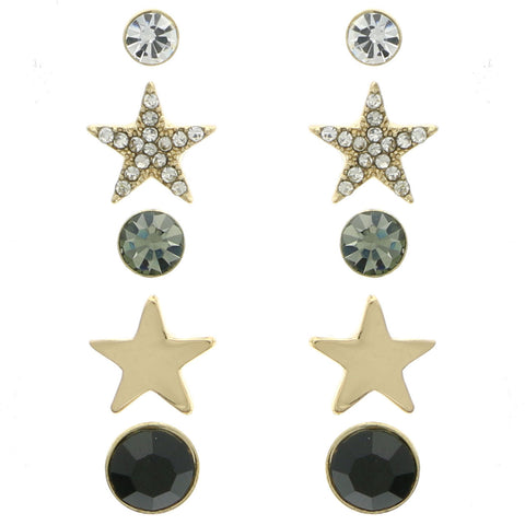 Mi Amore Star Crystal Multiple-Earring-Set Gold-Tone & Black