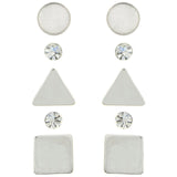 Mi Amore Shapes Crystal Multiple-Earring-Set Silver-Tone