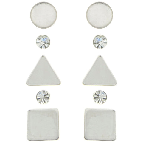 Mi Amore Shapes Crystal Multiple-Earring-Set Silver-Tone