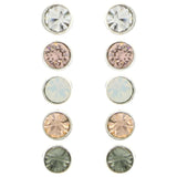 Mi Amore AB Finish Crystal Multiple-Earring-Set Silver-Tone & Pink