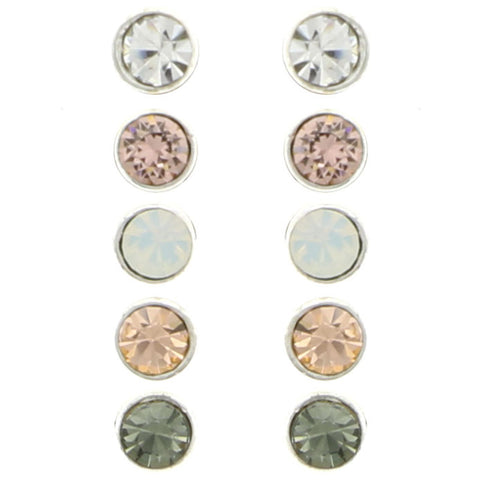 Mi Amore AB Finish Crystal Multiple-Earring-Set Silver-Tone & Pink