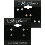 Mi Amore AB Finish Crystal Multiple-Earring-Set Silver-Tone & Pink