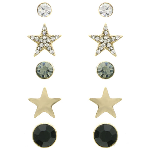 Mi Amore Star Multiple-Earring-Set Gold-Tone/Black