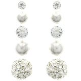 Mi Amore Crystal Multiple-Earring-Set Silver-Tone/White