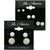 Mi Amore Crystal Multiple-Earring-Set Silver-Tone/White