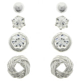Mi Amore Crystal Multiple-Earring-Set Silver-Tone