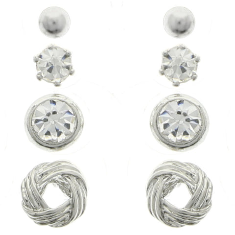 Mi Amore Crystal Multiple-Earring-Set Silver-Tone