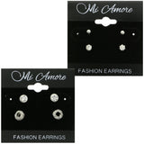 Mi Amore Crystal Multiple-Earring-Set Silver-Tone