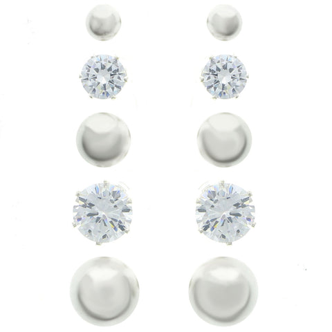 Mi Amore Crystal Multiple-Earring-Set Silver-Tone/White
