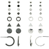 Mi Amore Multiple-Earring-Set Silver-Tone/Dark-Silver