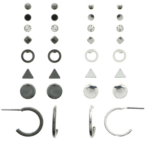 Mi Amore Multiple-Earring-Set Silver-Tone/Dark-Silver